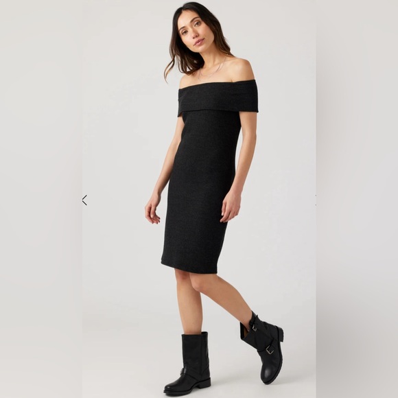 Sol Angeles Thermal Off-The-Shoulder Black Midi Dress Small - Picture 3 of 8